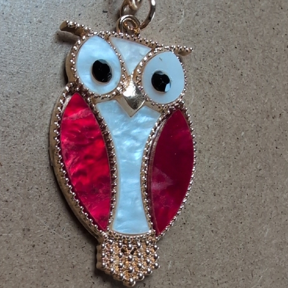 Owl Keychain Bag Charm with Gold and Red Accents - Picture 2 of 6